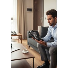 Enoch Siyah Hakiki Deri Modern Derbi Kesim Karma Dokulu Klasik Ayakkabı