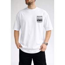 Caddekombin Erkek Decısıon Göğüs Yazı Baskılı Bisiklet Yaka Beyaz T-Shirt