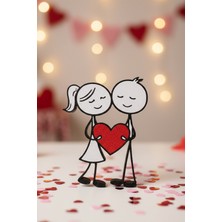 Printhane 3D Kalp Tutan Çift Figürlü Sevgililer Günü Dekoratif Biblo