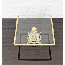 Atabey Home Cam Küçük Kare Servis Tabağı-Sunumluk-Söz Tepsisi-Sunum Tepsisi-Döküm Gold Çerçeve 22CM