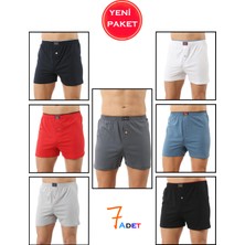 Özkan Underwear Özkan 0041 7'li Paket Erkek %100 Pamuklu Karışık Renk Şardonlu Düğmeli Rahat Kesim Penye Boxer