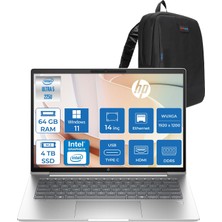 Hp Probook 4 G1I Intel Ultra5 225U 64GB Ddr5 4tb SSD 16" Inch Intel® Grafik Gpu Wuxga (1920X1200) IPS 300NIT WIN11HOME Taşınabilir Bilgisayar D21SQETH25+ZETTAÇANTA