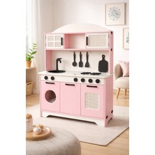 Hedefixtoys Boyalı Ahşap Oyuncak Mutfak Servis Seti ve 1 LED Aydınlatma Hediyeli