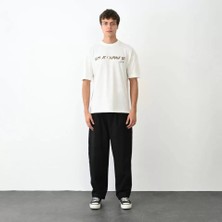 ModaSize Unisex Bisiklet Yaka Baskılı Oversize T-Shirt - Beyaz