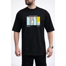 Caddekombin Erkek My Life Is Of Adventure Yazı Baskılı Bisiklet Yaka Siyah T-Shirt