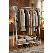 Arvion Home Metal Elbise Askılığı ve Dayanıklı Taşınabilir Raflı Giysi Standı-Kıyafet Organizeri-Beyaz