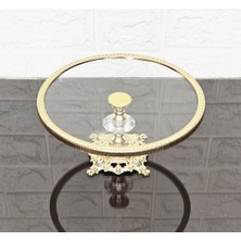 Atabey Home Cam Yuvarlak Küçük Servis Tabağı 20 Cm-Sunumluk Döküm Gold Çerçeve ve Döküm Ayak