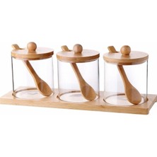 Hype Store Bambu Standlı 3'lü Cam Baharatlık, Borasilikat, 3'lü Baharat Seti - Şık ve Fonksiyonel Bambu Standlı