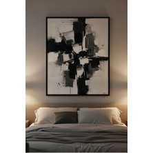 Safir Design Modern Siyah Beyaz Soyut Tablo - Siyah Ahşap Çerçeveli Tablo