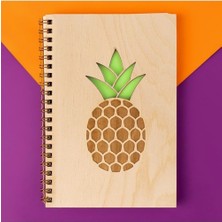Hype Store Ananas Tasarımlı Ahşap Kapaklı Defter 18 cm x 12 cm 48 Yaprak Not Defteri