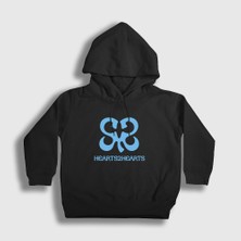 Presmono Unisex Çocuk Siyah Logo K-Pop HEARTS2HEARTS Kapüşonlu Sweatshirt
