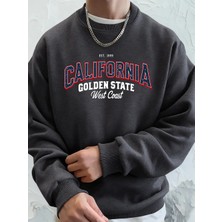 California Golden State Baskılı Erkek Kazak Kış Bisiklet Yaka Kapşonlu Sokak Polar Sıcak Gevş