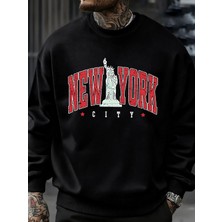 New York'u Temsil Eden Heykel Baskılı Erkek Kazak Vintage Bol Giysiler Sokak Günlük Giyim Kaz