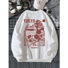Japon Tokyo Sakura Baskı Bahar Rahat Kadın Kazak Kazak Sıcak Yumuşak Hoodies Gevşek Crewneck