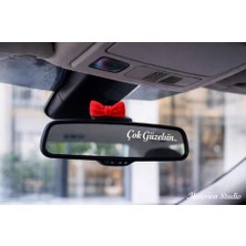 MisterionStudio 2li Kırmızı Örgü Desenli Fiyonk Dikiz Aynası ve Torpido Süsü Araba Süsü-Araç Aksesuar-Oto Aksesuarı