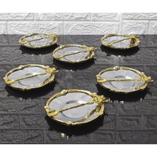 Atabey Home Metal 6'lı Çay Tabağı & Döküm Gül Çerçeveli ve Kaşıklı 5.5 cm Iç Bardak Çapı