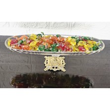 Atabey Home 41 cm Çok Amaçlı Çizgili Sunum Kayık & Kurabiyelik & Çikolatalık & Servis Tabağı Gold Kare Ayaklı