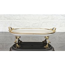 Atabey Home Porselen Büyük Sade Kayık Sunumluk Döküm Gold Çerçeveli ve Küçük 4 Ayaklı 33 cm