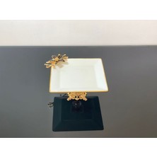 Atabey Home Collection-Kütahya Porselen Ayaklı Sunumluk Siyah Çiçek Kare 20 cm