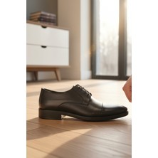 Enoch Hakiki Deri Siyah Lazer Delik Işlemeli ve Düz Burun Klasik Erkek Ayakkabı