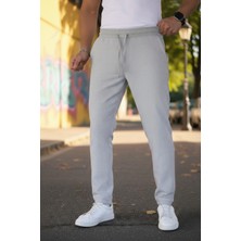 Bürke Erkek Gri Renk Beli Lastikli Bağcıklı Duble Paça Jogger Eşofman