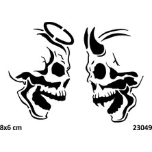 Airbrush Tattoo Melek ve Şeytan Kuru Kafa Yapışkanlı Stencil Süsleme ve Boyama Kalıbı
