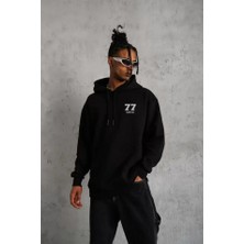 ModaSize Unisex Kapşonlu Baskılı Sweetshirt - Siyah
