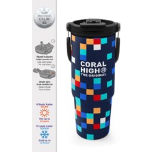 Coral High Lacivert Geometrik Desenli Pipetli ve Direkt Içim Çelik Termos 900 ml 38707