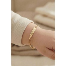 Fiyonk Kuyumculuk 14 Ayar Altın Figaro Zincirli Dikdörtgen Plaka Bebek Çocuk Künyesi