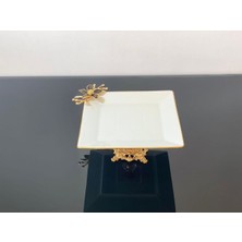 Atabey Home Porselen Döküm Ayaklı Kare Sunumluk 25 cm Papatya Siyah