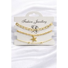 Ekonomik Sepeti 3'lü Gold Renkli Yıldız Desenli Çelik Bileklik Set