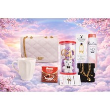 OEM Sevgililer Gününe Özel Işıklı Ayıcıklı Fanus ve Çanta Premium Kadın Hediye Set Kutusu