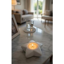 Safir Design Minimalist Yıldız Mumluk & Mum Hediyesi - Özel Tasarım El Yapımı Beyaz Mumluk
