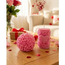 Raw Home Pembe Çilek Kokulu 2’li - %100 Soya Wax - Mum Seti - Hediyelik - Gül Küresi