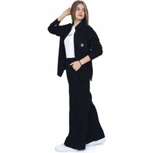 İrem Çocuk Giyim Kız Çocuk Gabardin Kumaş Ceket Pantolon Askılı Badi Siyah Renk Oversize Kalıp Tarz Üçlü Takım