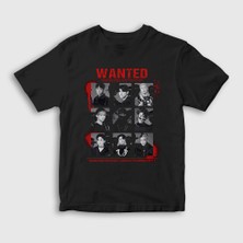 Presmono Unisex Çocuk Siyah Wanted K-Pop Ateez T-Shirt