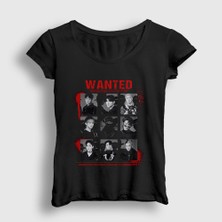Presmono Kadın Siyah Wanted K-Pop Ateez T-Shirt