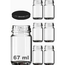 Hype Store 67 ml Şeffaf Shot Kavanoz 67 cc Konserve Metal Siyah Kapaklı Cam Kavanoz 6 Adet