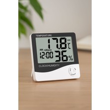 Syn Aksesuar Dijital Sıcaklık ve Nem Ölçer Masa Saati, Alarmlı, Dijital Oda Termometresi ve Nem Ölçer