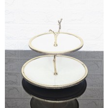 Atabey Home Porselen Yuvarlak Döküm Gold Çerçeveli 2 Katlı Kurabiyelik Sade 25+19 cm