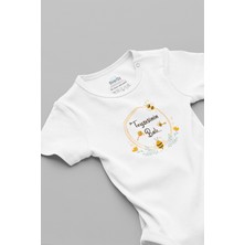 Overoz Teyzesinin Balı Baskılı Kısa Kollu Beyaz Bebek Body Zıbın 5159