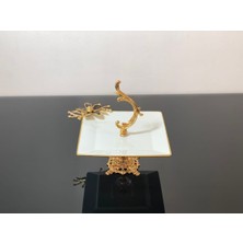 Atabey Home Kütahya Porselen Ayaklı Sunumluk Kulplu Siyah Çiçek 20 cm Kare