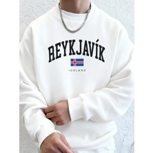 Reykjavik Izlanda Mektup ve Bayrak Baskılar Kapüşonlular Erkek Sokak Modası Giysileri Temel Y