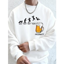 Cuma Bira Sevgilisi Komik Baskılı Erkek Kazak Kış Polar Sıcak Hoodies Kore Gevşek Bisiklet Ya