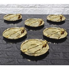 Atabey Home Metal 6'lı Çay Tabağı & Döküm Gül Çerçeveli ve Kaşıklı 5.5 cm Iç Bardak Çapı Full Gold