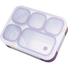 Braventa Collection Bento 1000ML Lunchbox Tek Katlı 5 Bölmeli Çelik Sefer Tası Yemek (Mor)