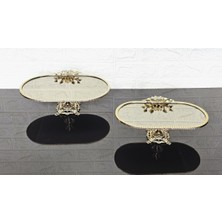 Atabey Home Bronz Ayna 2'li Kayık Tabak & Sunumluk Döküm Gold Çerçeveli ve Kare Ayaklı