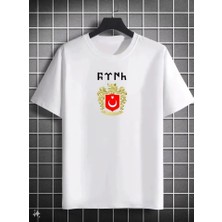 ModaSize Unisex Bisiklet Yaka Baskılı Oversize T-Shirt - Beyaz