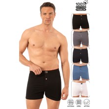 Özkan Underwear Özkan 0041 5'li Paket Erkek %100 Pamuk Karışık Renk Şardonlu Pamuklu Düğmeli Penye Boxer