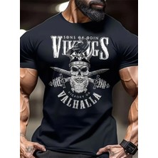 ModaSize Baskılı Oversize Bisiklet Yaka T-Shirt - Siyah